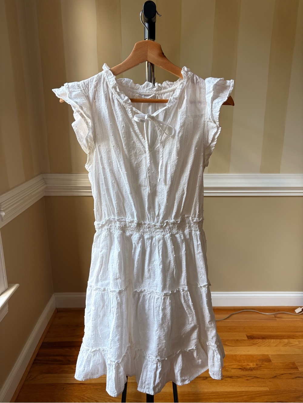 Blu Pepper White Ruffle Neck Cotton Top
